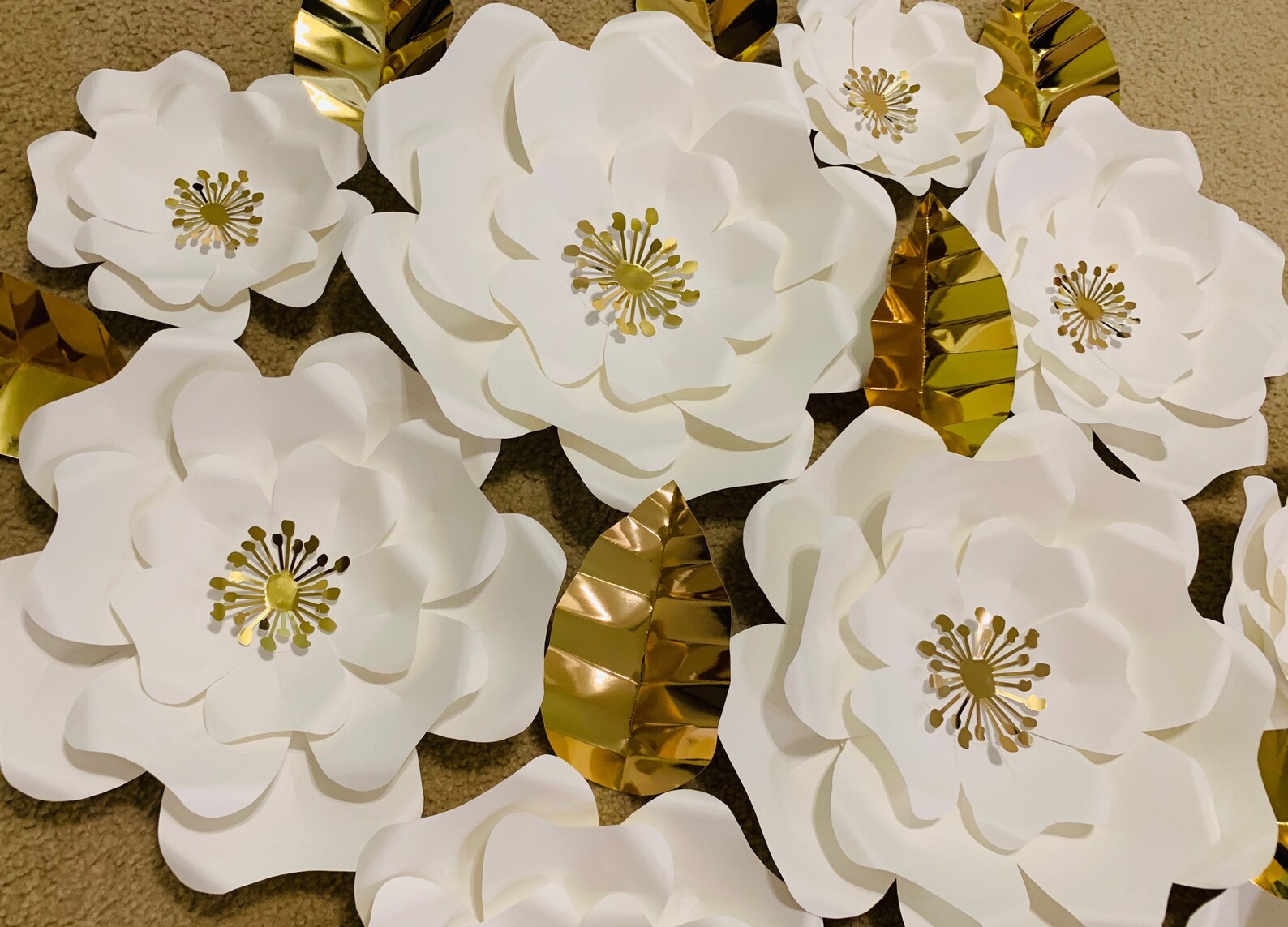 White paper flowers/ white and gold flowers/ wedding bridal Etsy