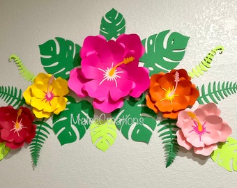 Hibiscus Paper Flower Set: Luau Party Tropical Decor,Hawaiian party decor, Hawaiian nursery wall decor,aloha party,Moana party,graduation,