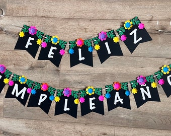 Fiesta happy birthday personalized banner Feliz Cumpleanos custom banner fiesta birthday party decorations Freda Kahlo party supplies