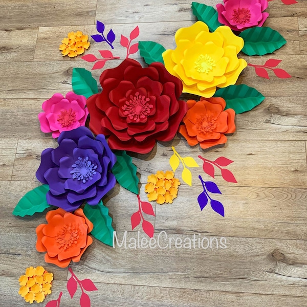 Juego de flores de papel para fiesta, flores mexicanas, decoración de Cinco de Mayo, flores de papel, graduación, flores mexicanas, fondo para fiesta,