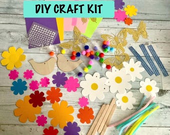 Kids summer activity kit,mixed media craft,DIY craft kit for girls,seasonal craft for kids,spring craft,paper crafts,summer time craft