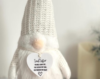 Soul Sister Gift,White Holiday Gnome with Acrylic Heart,gift for sister,sister gift, white gnome, gnome lover gift,Christmas gift