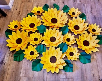 Paper sunflowers, set of 15 flowers, giant paper flowers, sun flowers theme party, wedding backdrop, baby shower decor,sunflowers,fall decor