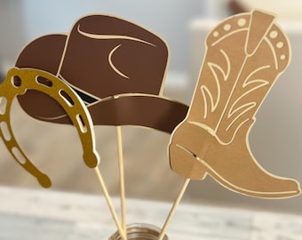 Western Party Centerpiece Sticks,Cowboy Boot, Hat, Horseshoe Decor,cowboy theme,rodeo theme,graduation,rustic,