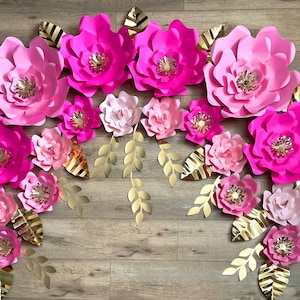 pink and gold paper flowers,girl baby shower, huge paper flowers,quinceanera,mother’s day,unique wedding decor,dusty pink,flower backdrop