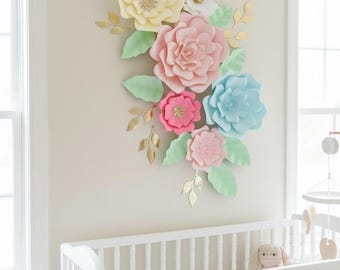 Pastel shade Paper Flowers/Nursery wall decor/Baby Shower/girl room decor/spring decor easter/gender reveal decor/unicorn/garden wedding