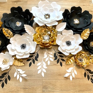Black white and gold paper flowers,wedding backdrop,anniversary decor, party decor,50th birthday,bridal shower decor,event decor,luxury deco