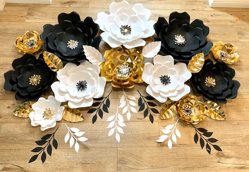 Black White and Gold Paper Flowers/ Wedding Backdrop Decor/ Etsy UK