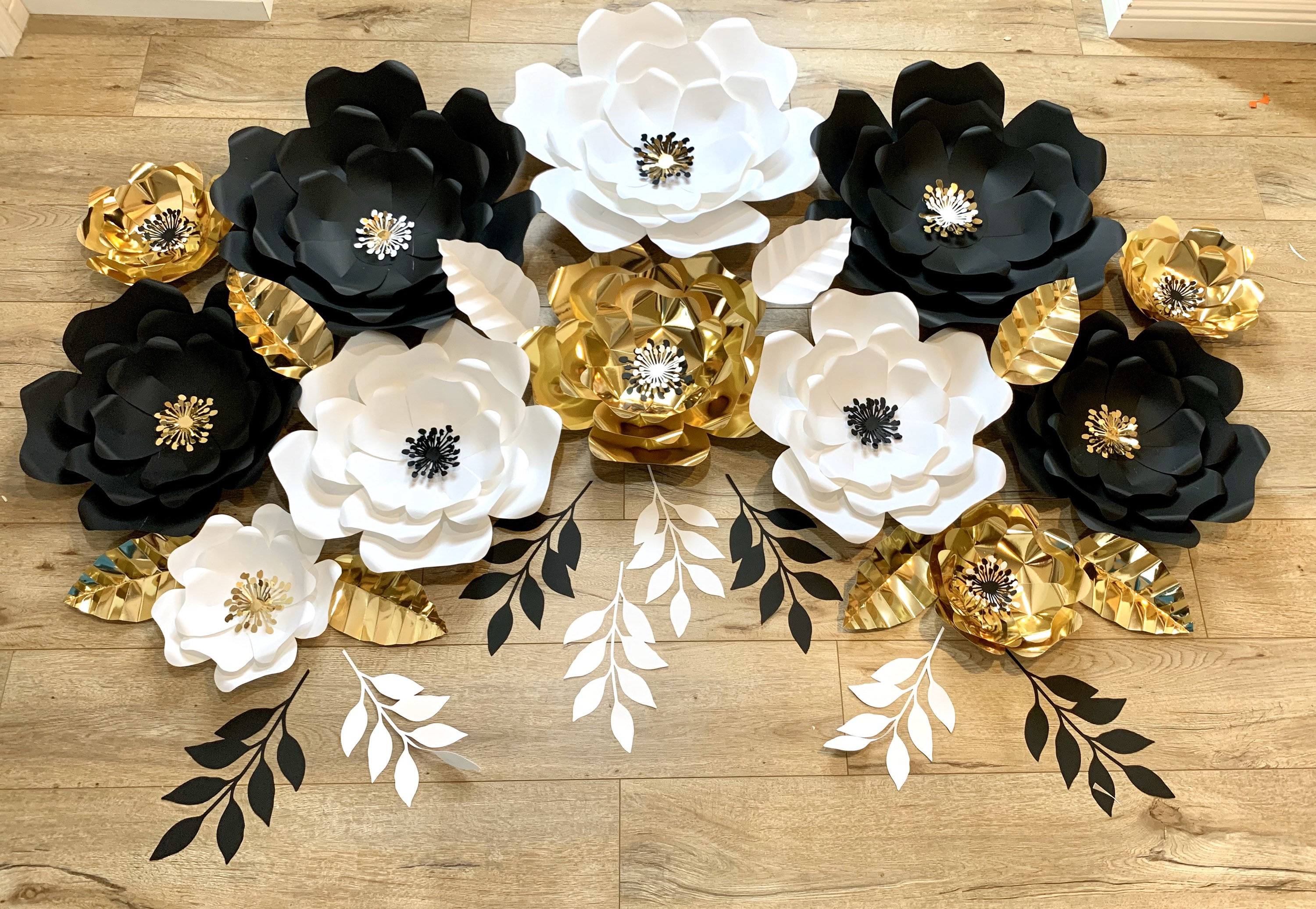 Black White and Gold Paper Flowers/ Wedding Backdrop Decor/ Etsy UK