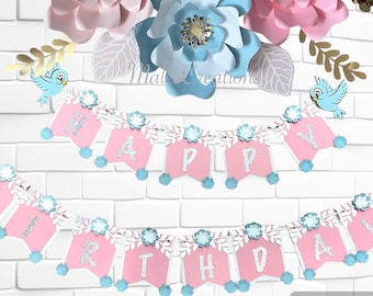 Cinderella Birthday Banner, Pink & Blue Party Decor, Handmade in USA,princess birthday,Cinderella baby shower