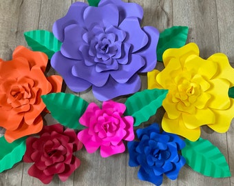 Set of 6 Mexican theme flowers, fiesta flowers, graduation, Frida backdrop, Flores de papel, Cinco de Mayo decor, colorful paper flowers