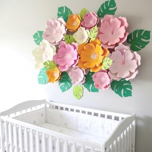 Hibiscus Paper Flowers,Luau Party Decor,Tropical Backdrop,Hawaiian themed nursery,Moana inspired birthday, girl room decor,aloha party, image 2