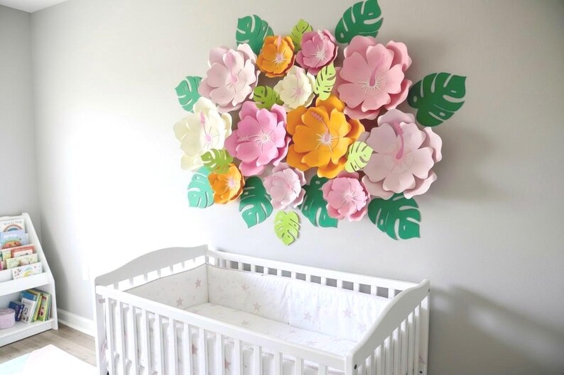 Hibiscus Paper Flowers,Luau Party Decor,Tropical Backdrop,Hawaiian themed nursery,Moana inspired birthday, girl room decor,aloha party, image 2