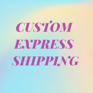 May include: A gradient background of light blue, yellow, and pink hues. The words "CUSTOM EXPRESS SHIPPING" are written in a bold, purple font across the image.