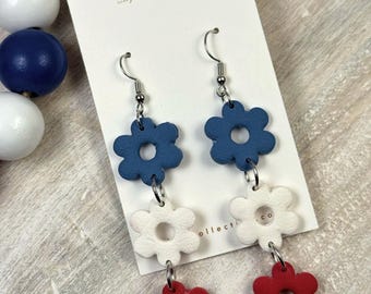 Miss Americana: Patriotic Floral Stack Earrings - America 250 Accessory, Red White and Blue Jewelry, 4th of July Gift for Her