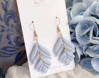 Soft Light: Isla - Neutral Clay Earrings, Lightweight Minimal Drop Jewelry, Porcelain Blue Accessory, Organic Shape Fashion, Gift for Bride