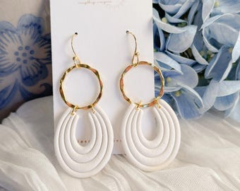 Soft Light: Nora - Minimal Bridal Earrings, Ivory Wedding Earrings, Lightweight Bridesmaid Dangle Earrings, Modern Clay Wedding Jewelry