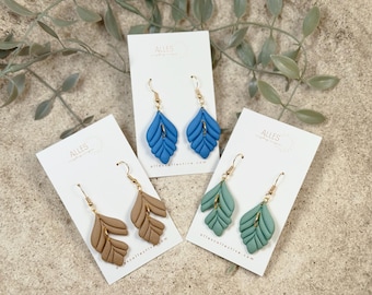 Warm Light: Isla - Polymer Clay Leaf Earrings, Botanical Drop Accessory, Lightweight Sculptural Jewelry, Modern Everyday  Art