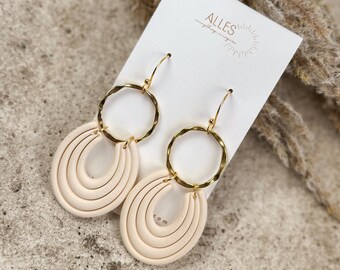 All the Classics: Nora - Polymer Clay Statement Earrings, Lightweight Everyday Jewelry, Ivory Neutral Wearable Art, Modern Fashion Accessory