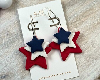 Miss Americana: Star Stack Hoop Earrings, America 250 Accessory, Patriotic Fashion, Red White and Blue Jewelry, 4th of July Gift for Her
