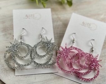 Glinda Inspired Bubble Earrings: Acrylic Glitter Jewelry, Wicked Fan Gift, Character Accessory, Gift for Movie Lover