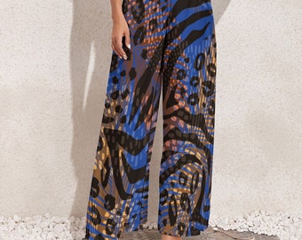 Jungle Leopard Print Soft Stretch Elastic Waist Wide Leg Palazzo Pants