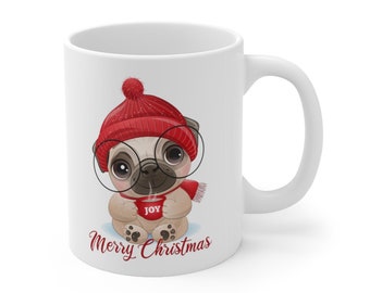 Weihnachts Mops Keramik Kaffeetasse 11oz