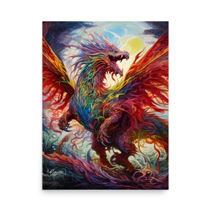 Drache im Flug Bunte Surreal Fantasy Wand Kunst Poster