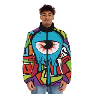 I Got My Eye On You Abstract Art Streetwear Puffer Jacket