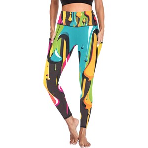 That Drip Psychedelic High Waist Yoga Active Leggings with Pockets