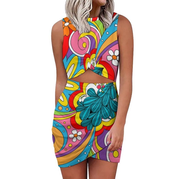 Psychedelic Hippie Boho Bodycon Midriff Cutout Stretch Mini Dress - Etsy Psychedelic Hippie Boho Bodycon Midriff Cutout Stretch Mini Dress - Etsy