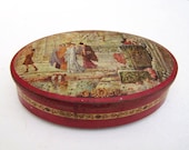 Very large Tin Box French antique Tole Painted Roman scene 14 quot x 10 quot x 4 quot