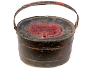 Rare antique minnow bucket French rustic pail with green patina fisherman fish salvaged