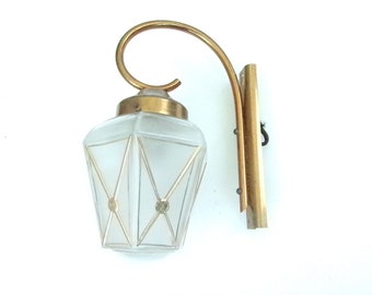 Vintage French  gilded WALL SCONCESBrass and Frosted glass lantern shade