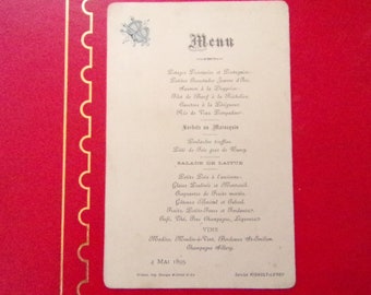 Antique French  MENU Restaurant 4 May 1895 golden etches