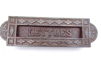Vintage French Cast iron MAILBOX Front for door wall sign plaque  street