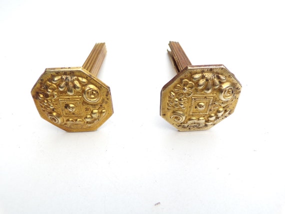Antique French Brass Holder Curtain Rod Bracket Covers Pair Etsy