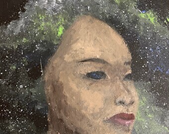 Oryginalny surrealistyczny obraz olejny: Mistyczna Dama Gwiazd