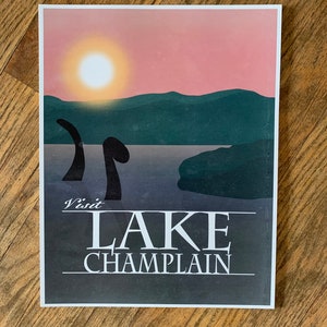 Lake Champlain Poster – Vintage Style Travel Art Print- Champ Lake Monster - Wall Decor
