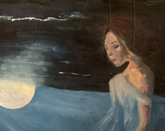 Surrealistyczny obraz księżycowy – symboliczne fazy księżyca – oryginalny obraz olejny fantasy