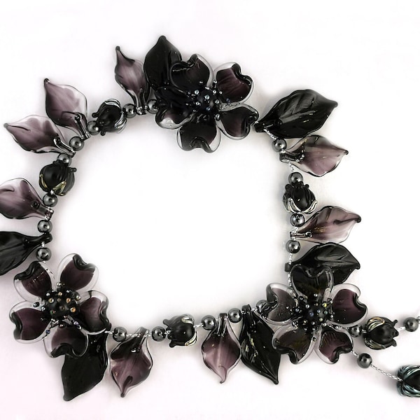 Black gothic bead set, murano glass