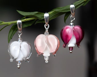 Sterling Silver Pendant Bleeding Heart, Dicentra, murano glass