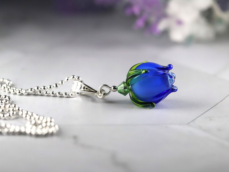 NEW 2024 Spring Tulip Pendant Handcrafted Murano Glass with Sterling Silver Choose Your Color & Chain Perfect Gift in Elegant Box image 9