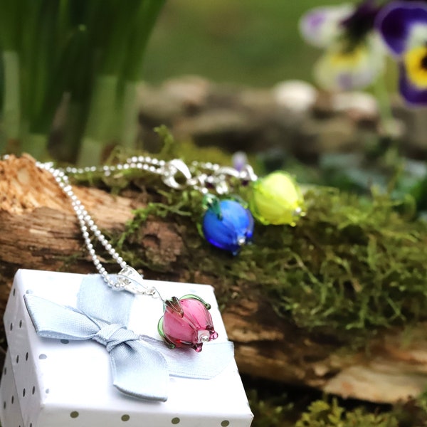 NEW 2024 Spring Tulip Pendant - Handcrafted Murano Glass with Sterling Silver - Choose Your Color & Chain - Perfect Gift in Elegant Box