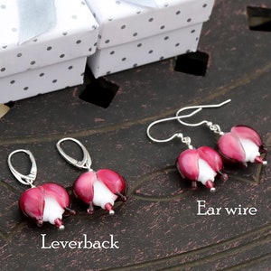 Sterling Silver Earrings Bleeding Hearts, Dicentra, murano glass image 3