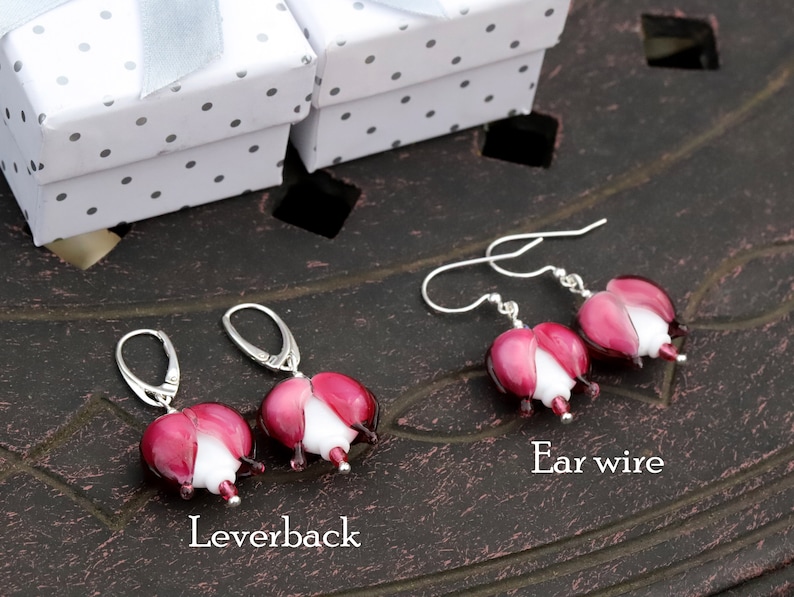 Sterling Silver Earrings Bleeding Hearts, Dicentra, murano glass image 3