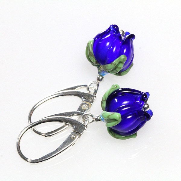 Boucles d’oreilles en argent sterling Cloches elfiques, fleurs de lampe bleu saphir, lotr elfe hobbit sra