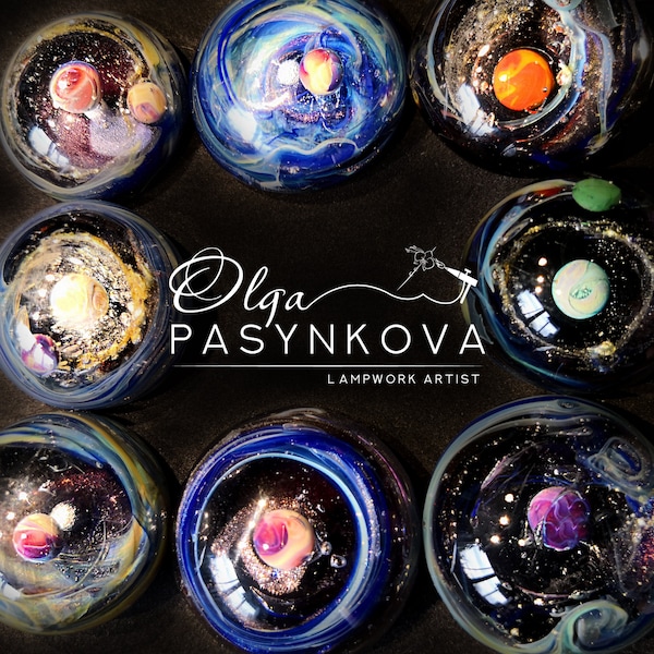 Lampwork Video Tutorial Galaxy caboсhon with planets for soft glass COE104