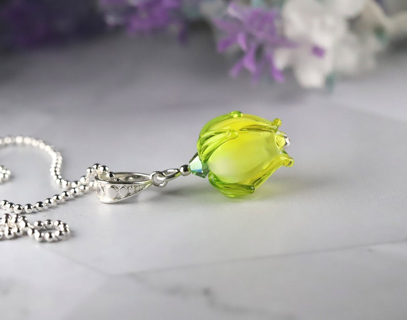 NEW 2024 Spring Tulip Pendant Handcrafted Murano Glass with Sterling Silver Choose Your Color & Chain Perfect Gift in Elegant Box image 8