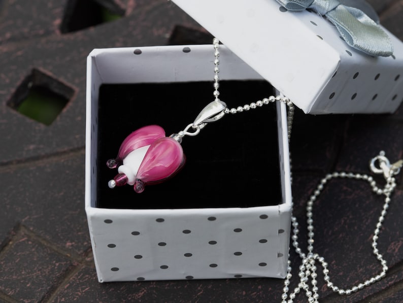 Sterling Silver Pendant Bleeding Heart, Dicentra, murano glass image 4